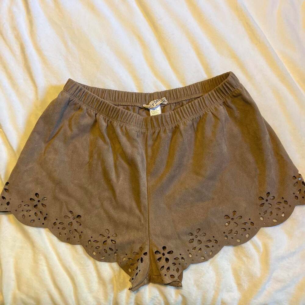 Bear Dance Faux Suede Scalloped Laser Cut Out Boho Shorts